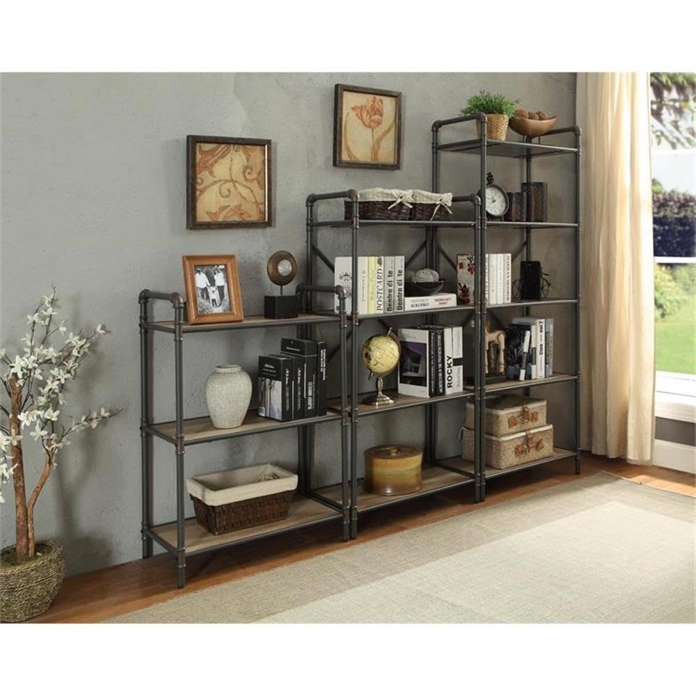 Acme Itzel 4 Wooden Tiers Rectangular Bookshelf in Antique Oak and Sandy Gray