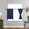 Jiuzhen Short Curtains Kitchen Half Window Blackout Curtains With Tiebacks For Baseroom Shadows, Grommet Curtains For Living Room, Set Of 2 Window Curtain Panels, 42 X 30 Inch Length,Navy Blue