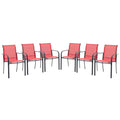 Vicllax Patio Stackable Dining Chairs Set For 6, Outdoor Metal Frame Dining Chairs For Front Porch Backyard Garden And Deck, Red