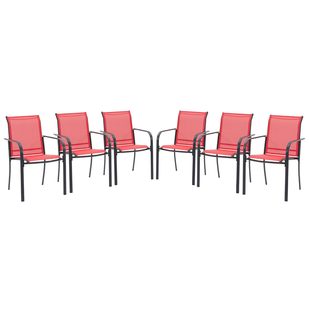 Vicllax Patio Stackable Dining Chairs Set For 6, Outdoor Metal Frame Dining Chairs For Front Porch Backyard Garden And Deck, Red