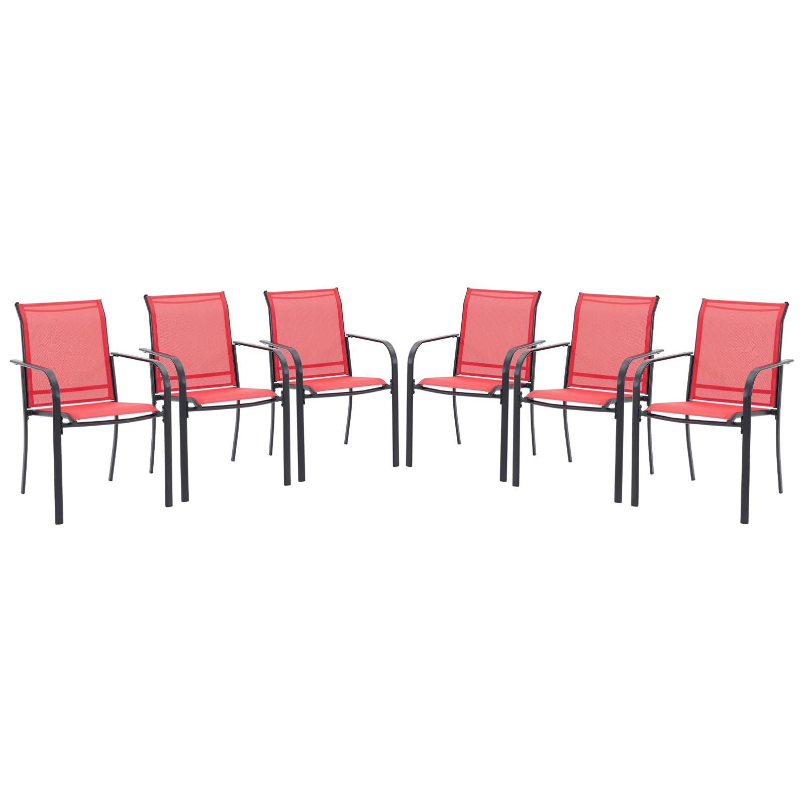 Vicllax Patio Stackable Dining Chairs Set For 6, Outdoor Metal Frame Dining Chairs For Front Porch Backyard Garden And Deck, Red