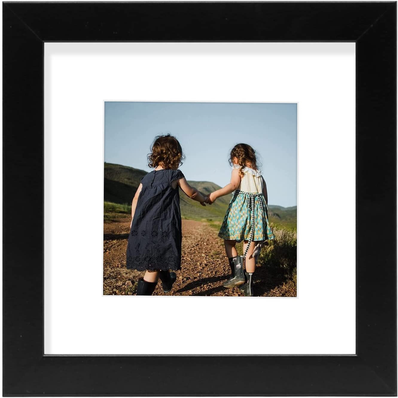 Golden State Art, 6x6 Square Wood Frame - White Mat Fit 4x4 inch Instagram Smartphone, Family Collage Photo - Wall Hanging - Rea