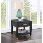 Steve Silver Furniture Modern Black End Brushed Brass Accents, Storage Drawer & Bottom Shelf-Ash Veneers Table, 24 x 22 x 24