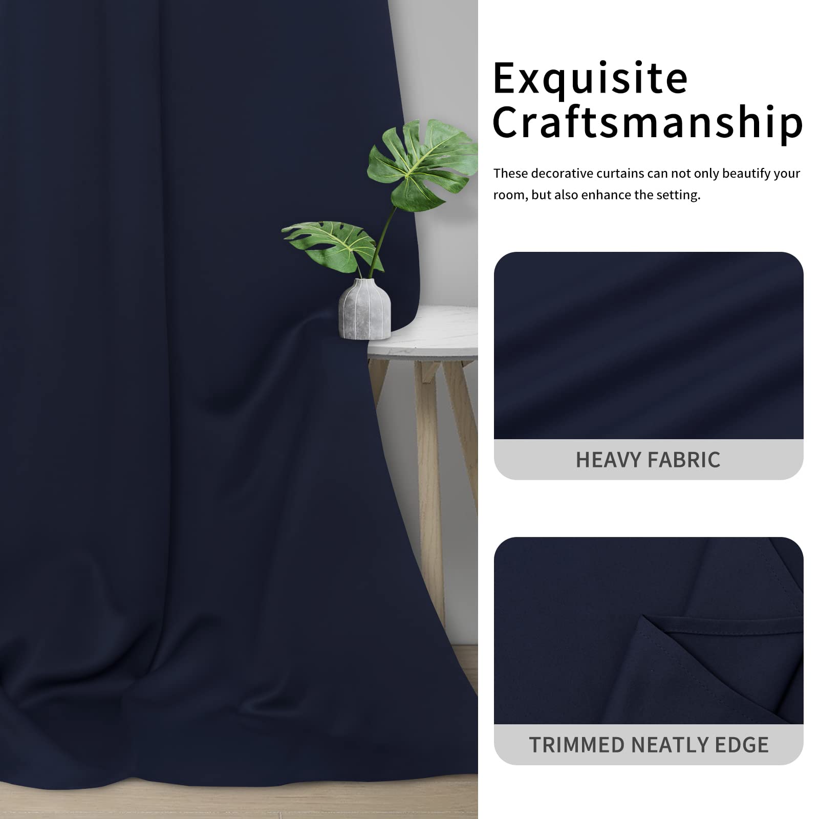 Easy-Going Blackout Curtains For Bedroom, Solid Thermal Insulated Grommet And Noise Reduction Window Drapes, Room Darkening Curtains For Living Room, 2 Panels(46X84 In, Navy)