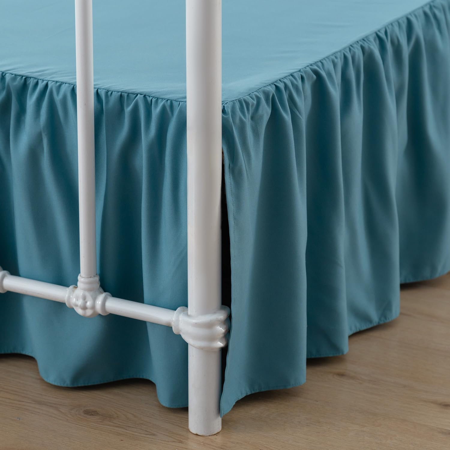 Xuan Dian Bed Skirt Full Size Ruffled Bed Skirts With Split Corners, 14 Inch Drop Dust Ruffle Bed Skirt With Platform, Teal Blue