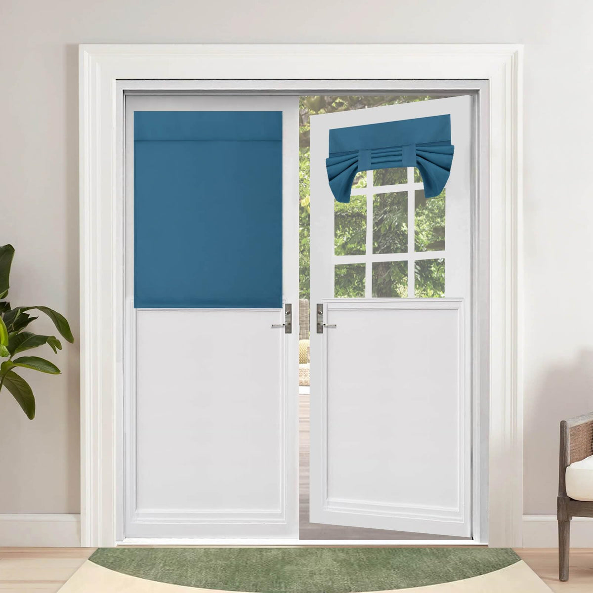 Outdoorlines Blackout French Door Curtains, Privacy Thermal Insulated Tie Up Glass Shades, Easy To Install Tricia Window Drapes, Front Door Curtain, W26 X L40 Inch, Bluestone, 2 Panels