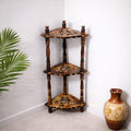 Wooden 3Tier Corner Stand  Handmade Mini Corner Shelf for Bedroom, Living Room & Office, Multipurpose Wooden Side Rack, 25Inc