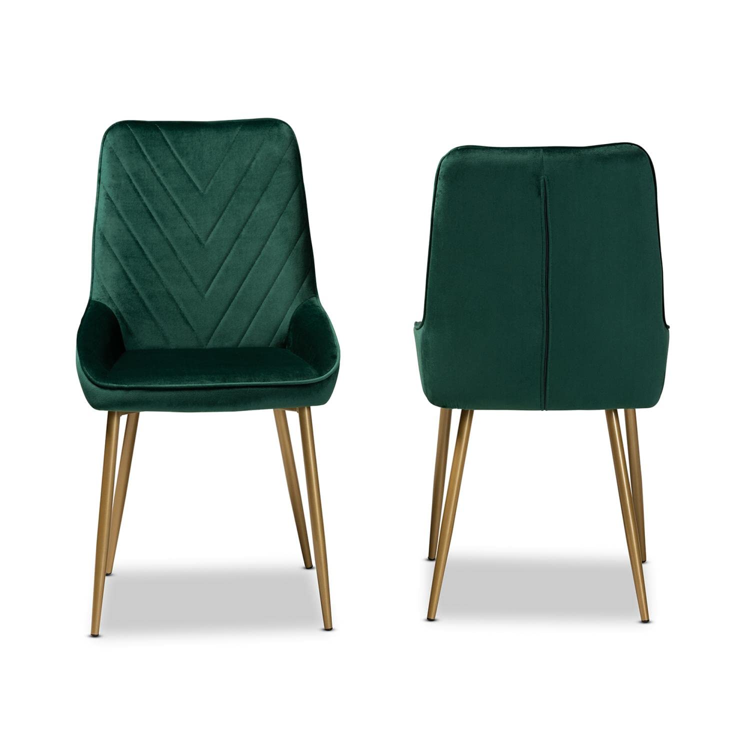 Baxton Studio Priscilla Contemporary Glam and Luxe Green Velvet Fabric Upholstered and Gold Finished Metal 2-Piece Dining Chair Set