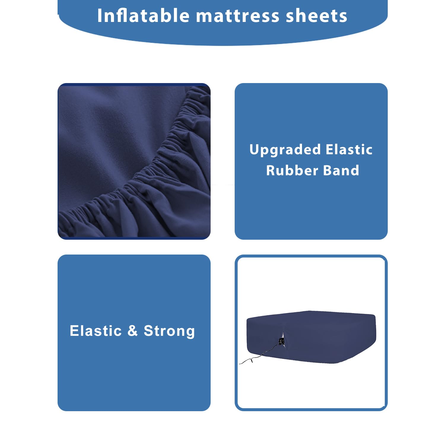 Bedecor Air Bed Sheets For Mattress Cover Removable Bed And Elastic Band Super Soft And Breathable & Deep Up To 21'' Blue King