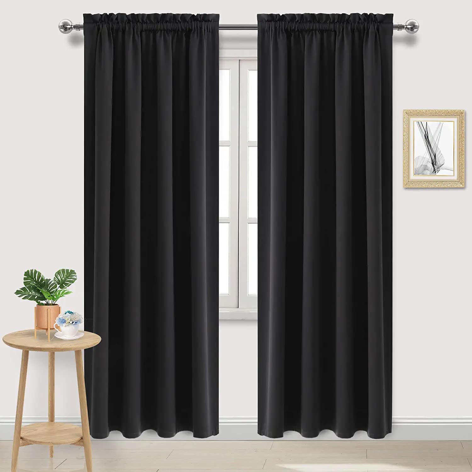 Dwcn Black Blackout Curtains For Bedroom, 60 X 84 Inches Long - Room Darkening Thermal Insulated Large Drapes, Set Of 2 Rod Pock