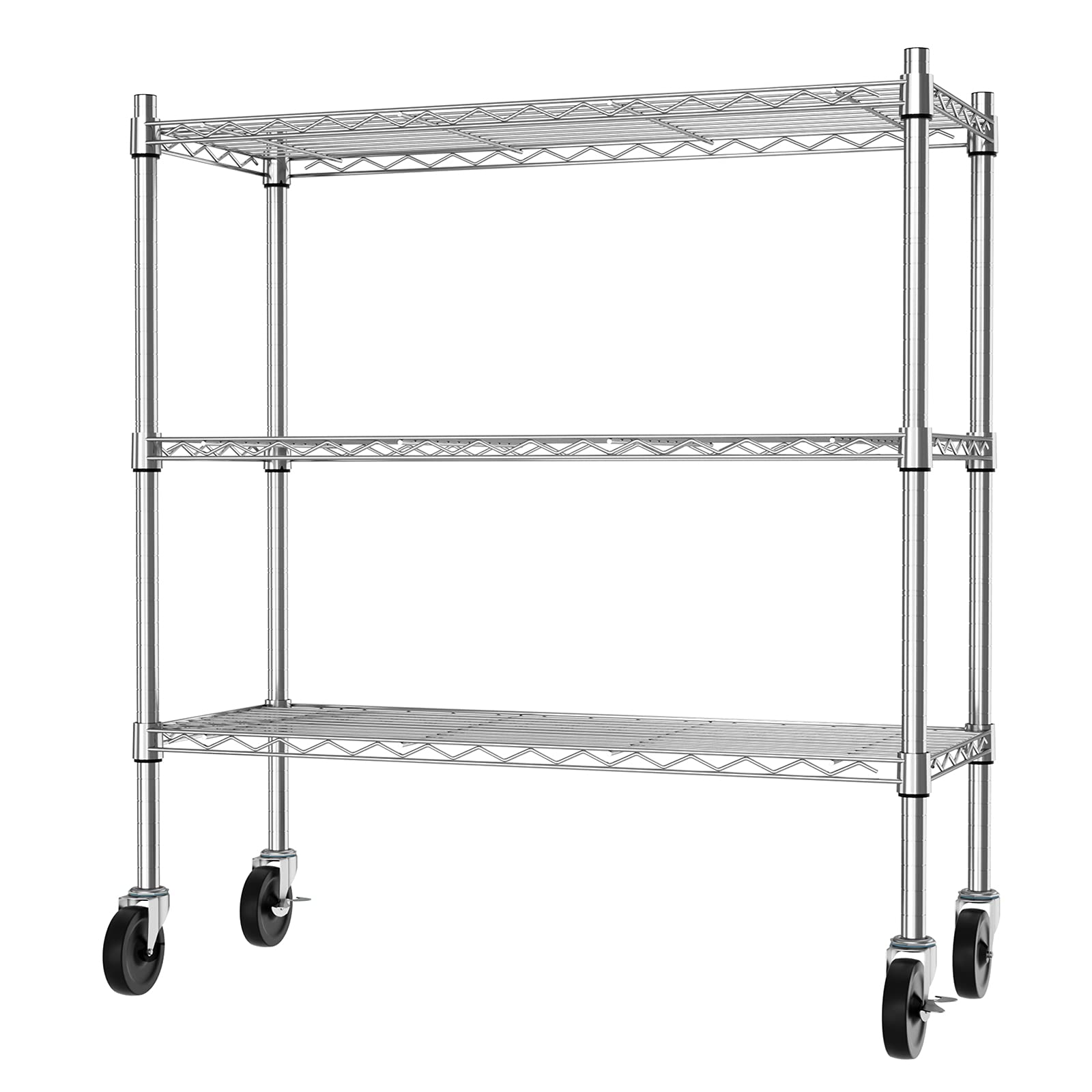 Auslar 3-Shelf Storage Shelves with Casters Heavy Duty 3-Tier Rolling Cart Utility Racks Adjustable Wire Metal Storage Shelving,