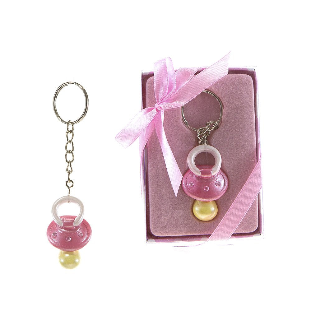 Lunaura Baby Keepsake - Set of 12 'Girl' Baby Pacifier with Crystals Key Chain Favors - Pink
