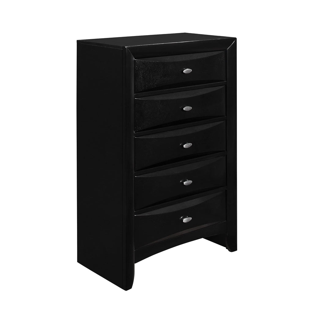 HomeRoots Wood Black Chest with 5 Chambared Drawer