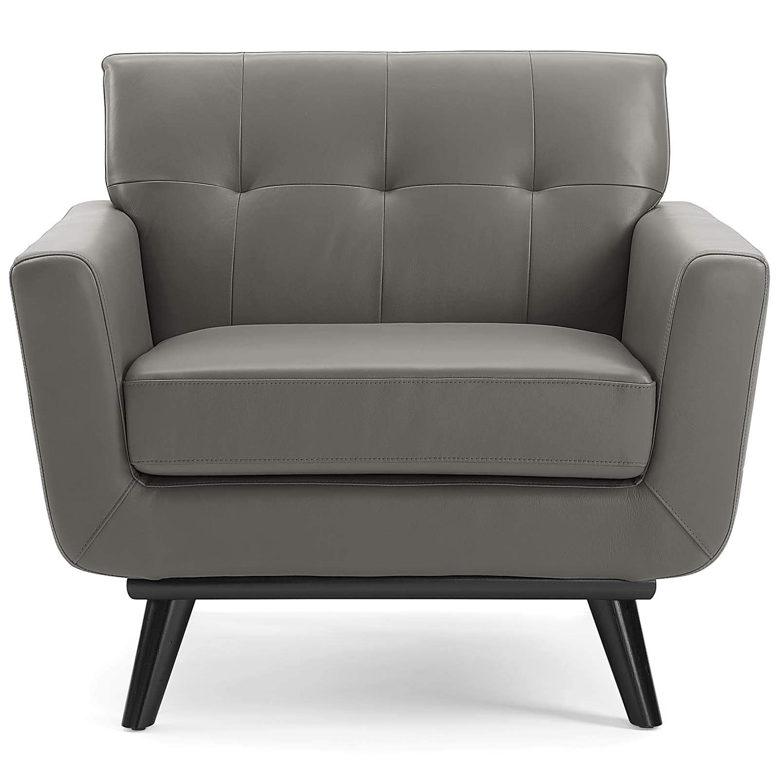 Modway Engage Top-Grain Leather Living Room Lounge Accent Armchair In Gray