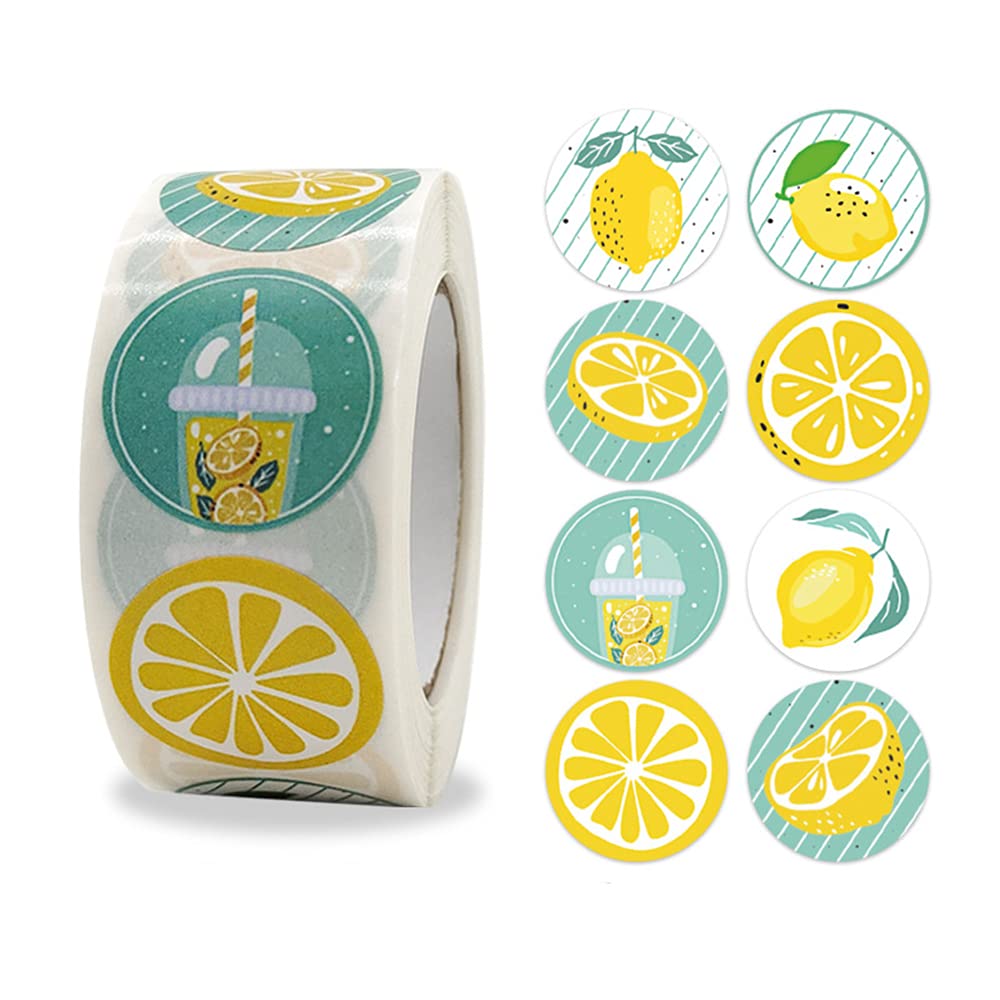 500Pcs 1 Inch Lemon Stickers Roll For Envelope Seals 8 Different Design Sticker For Business Card Candy Cookie Bag Gift Party Fa