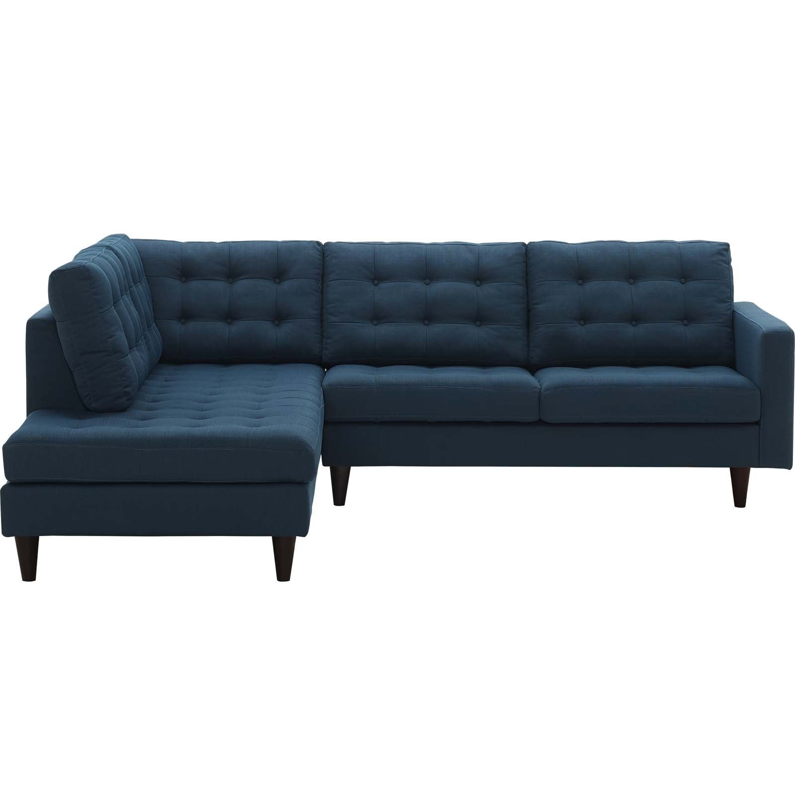 Modway Empress Sofa Mid-Century Modern Upholstered Fabric, Left Facing Bumper Sectional, Azure