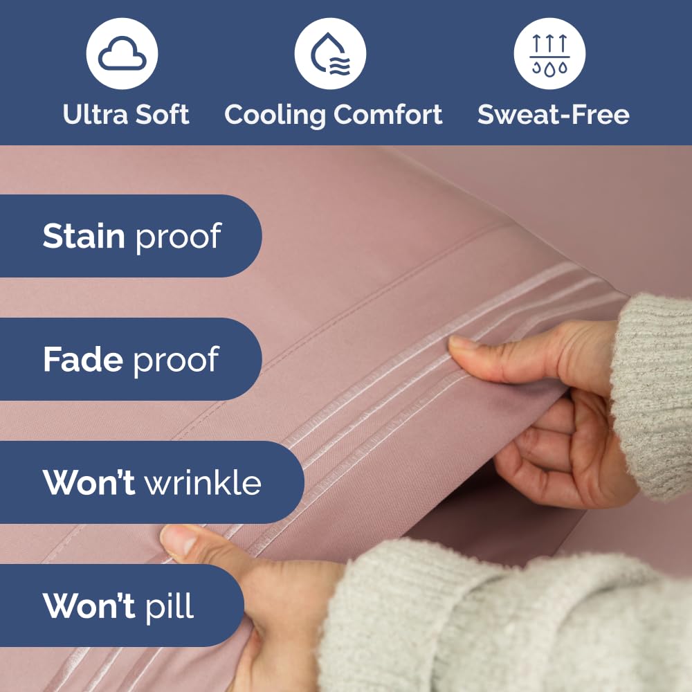 Extra Deep Pocket King Sheets - 4 Piece Breathable & Cooling Bed Sheets - Hotel Luxury Bed Sheet Set - Soft, Wrinkle Free & Comfy - Easily Fits Extra Deep Mattresses - Deep Pocket Mauve Sheets Set