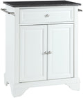 Crosley Furniture Lafayette Granite Top Small Portable Rolling Kitchen Island Storage Cart, Microwave Stand, White