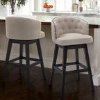 HomeRoots Wood, Foam, Fabric, Metal Turnplate/Kickplate 26" Tan Tufted Fabric and Dark Espresso Wood Swivel Bar Stool