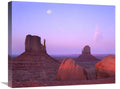 Global Gallery East and West Mittens, Buttes at Sunrise with Full Moon, Monument Valley, Arizona-Canvas Art-24 x20 