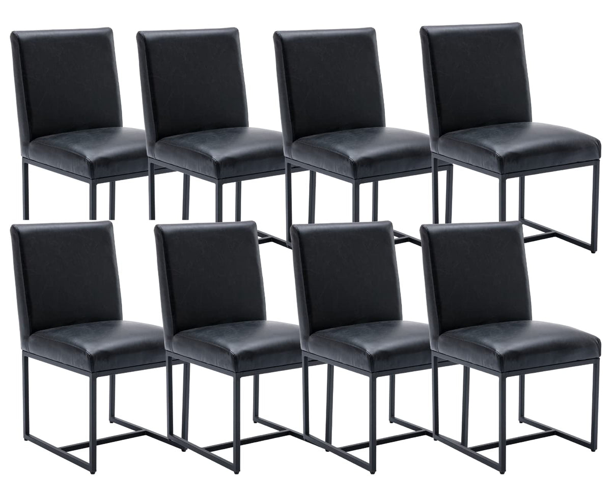 Cimota Black Modern Dining Chairs Set Of 8, Leather Dining Room Chairs Upholstered Armless Guest Side Chair With Black Base For