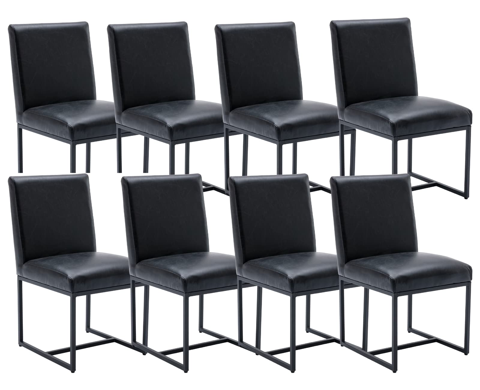 Cimota Black Modern Dining Chairs Set Of 8, Leather Dining Room Chairs Upholstered Armless Guest Side Chair With Black Base For