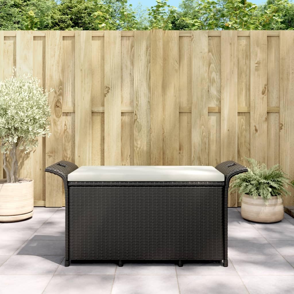 vidaXL Poly Rattan Storage Bench with Cushion, Indoor/Outdoor Ottoman Garden Bench, Waterproof Design, Easy Maintenance, 45.7&quot;x18.1&quot;x22.4&quot; Black