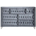 Acme Dante Crystal-Like Knob Velvet Upholstered 7-Drawer Dresser in Gray