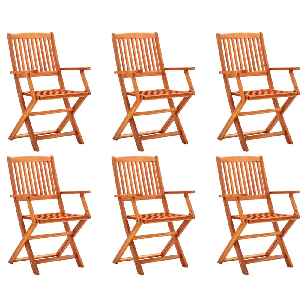 vidaXL Patio Folding Chairs 6 Pcs, Camping Garden Chair with Armrest, Outdoor Lawn Chair for Deck Garden Pool, Retro, Solid Wood Eucalyptus