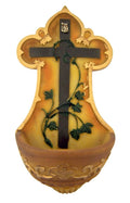 CB Crown of Thorns Cross with Vines Resin Holy Water Font, 5 1/4 Inch