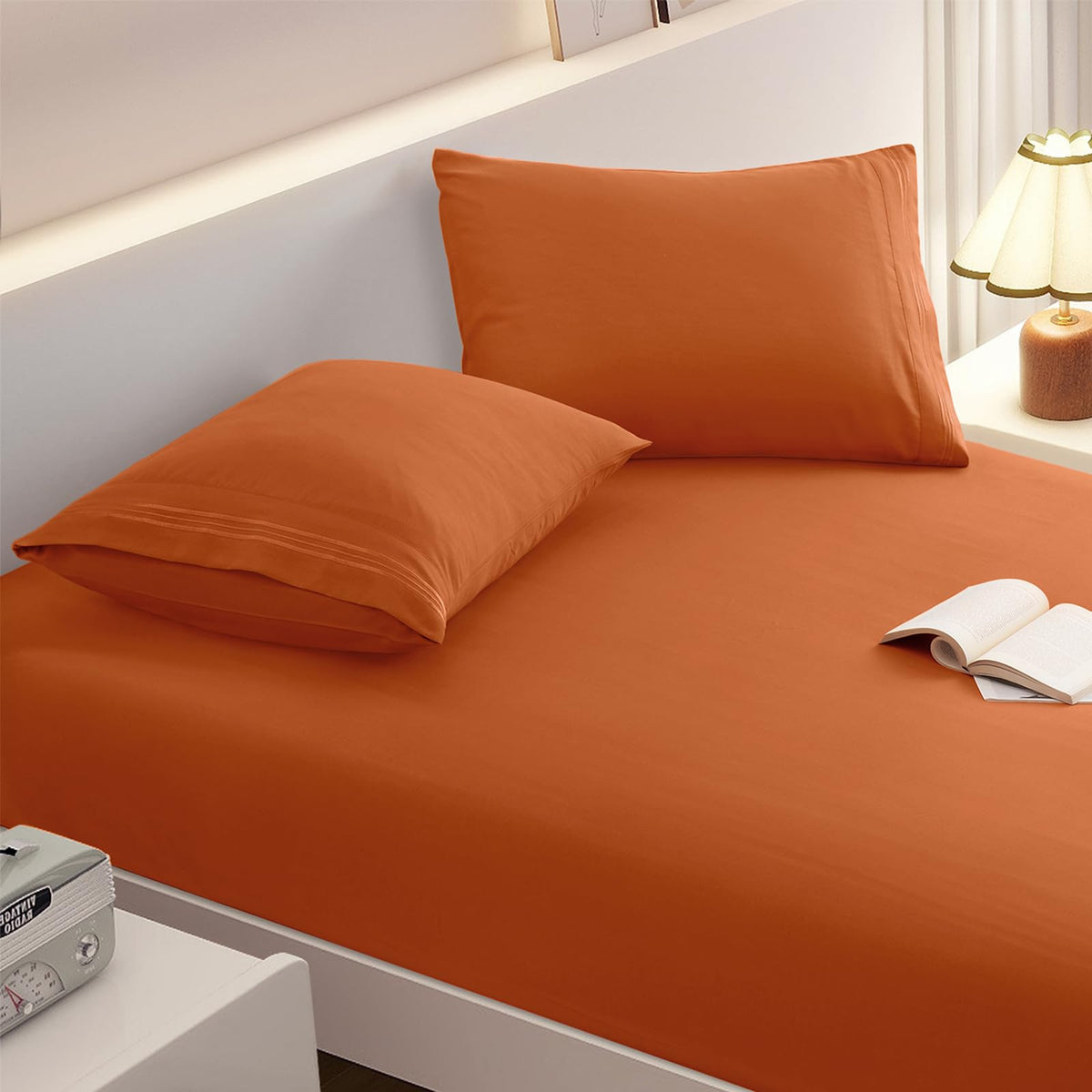 Vveiiye Twin Fitted Sheet With 1 Pillowcase Soft Microfiber Sheet Set 16' Deep Pocket Bed Sheets, Wrinkle Free And Easy Care Bo