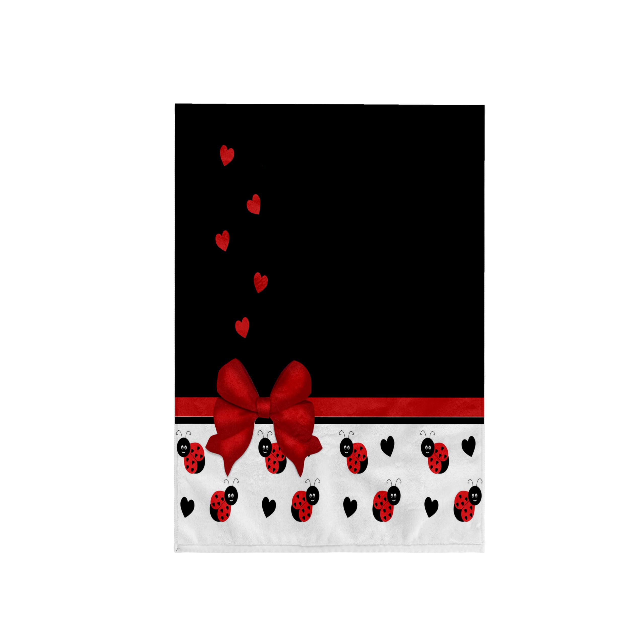 3D Rose Cute Black Ladybugs Floating Hearts Red Ribbon Towel, 15 x 22, Multicolor