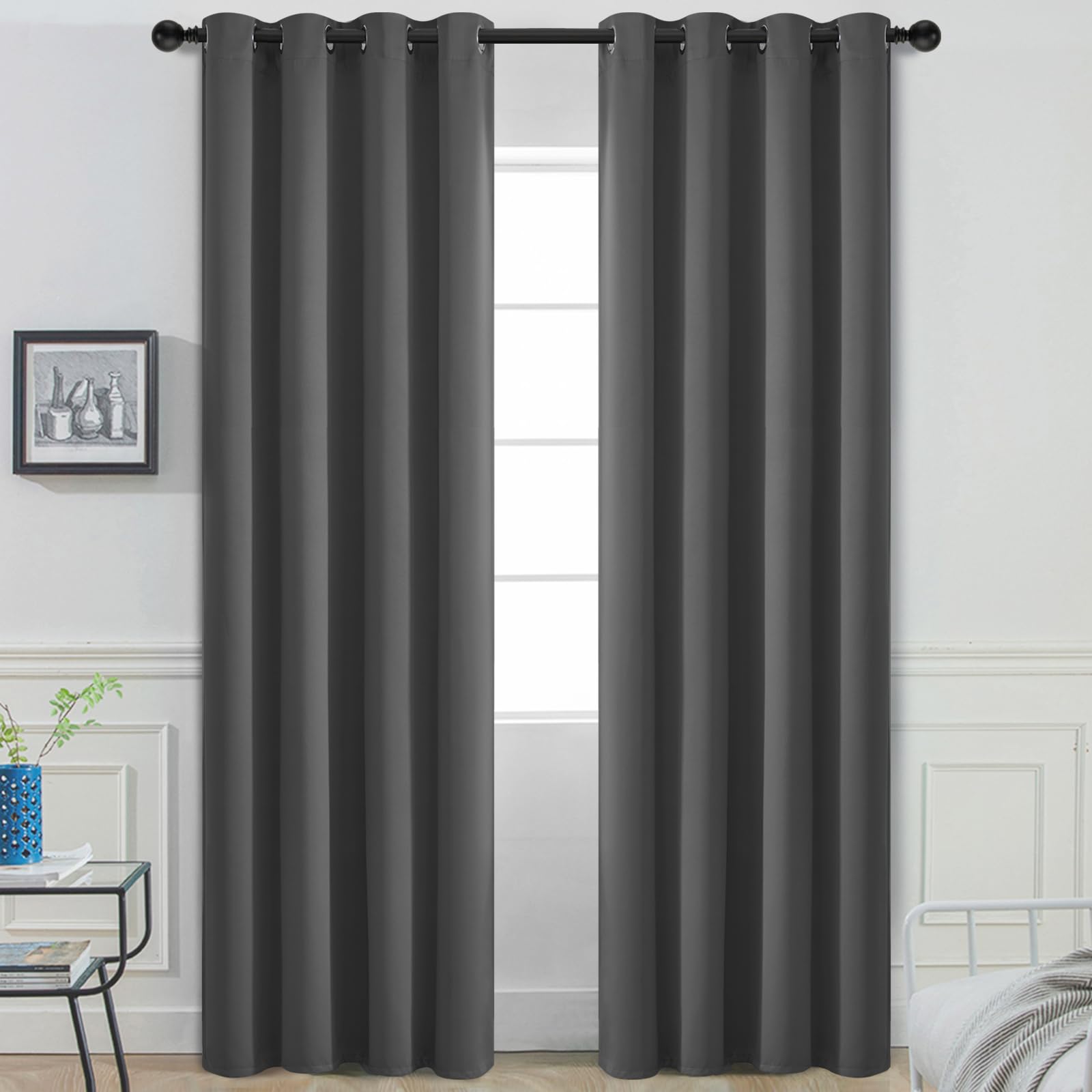 Yakamok 108 Inch Long Blackout Curtains For Bedroom, Thermal Insulated Room Darkening Curtains, Light Blocking Blackout Drapes F