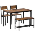 soges 4 Pieces Dining Table Set, 43.3 inch Kitchen Table Set for 4, Dining Set with 2 Chairs and Bench with Storage Rack, Nestin