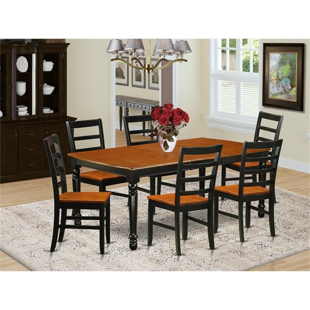 East West Furniture DOPF7-BCH-W 7 Piece Kitchen Table & Chairs Set Consist of a Rectangle Dining Room Table with Butterfly Leaf and 6 Solid Wood Seat Chairs, 42x78 Inch, Black & Cherry