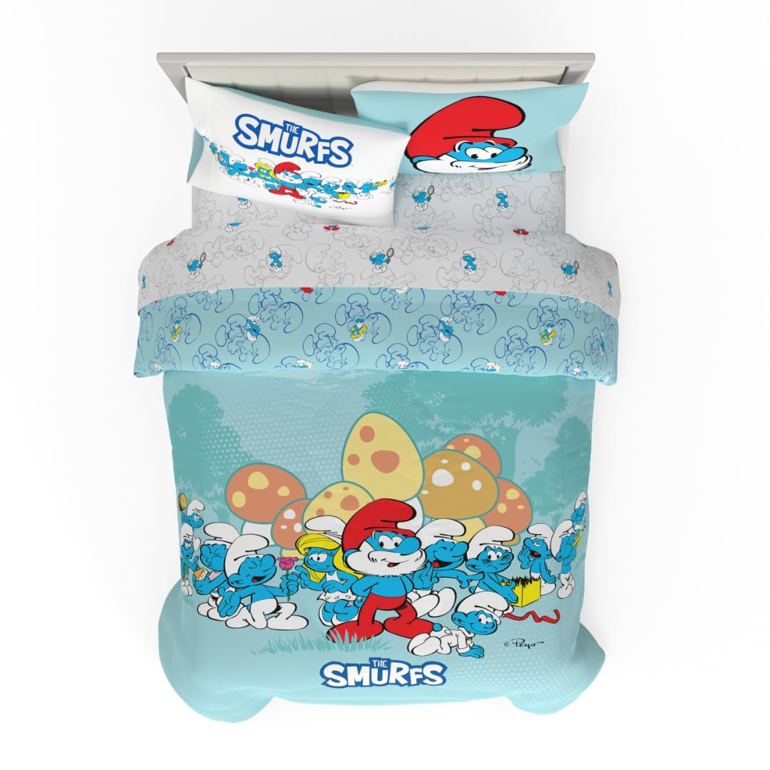 Franco The Smurfs Kids Bedding Super Soft Cozy Reversible Comforter And Sheet Set, 5 Piece Full Size, (Officially Licensed Produ