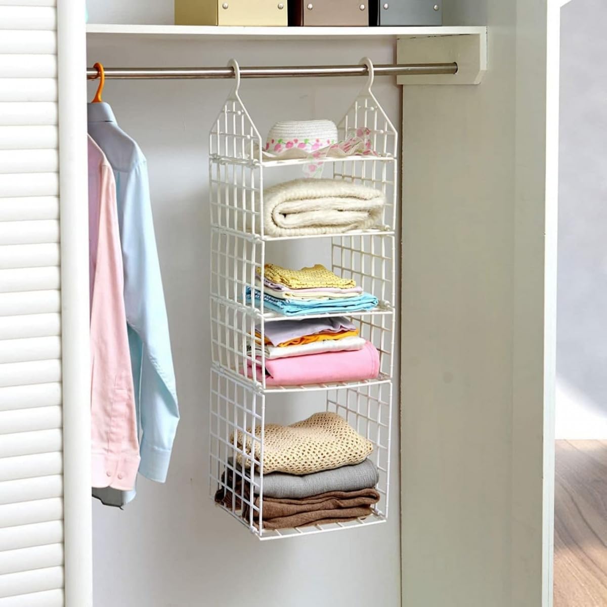 Pryamoksh World 5 Layer Folding Clothes Storage Racks Dormitory Closet For Students Wardrobe Shelves Underwear, Socks, Scarf, T