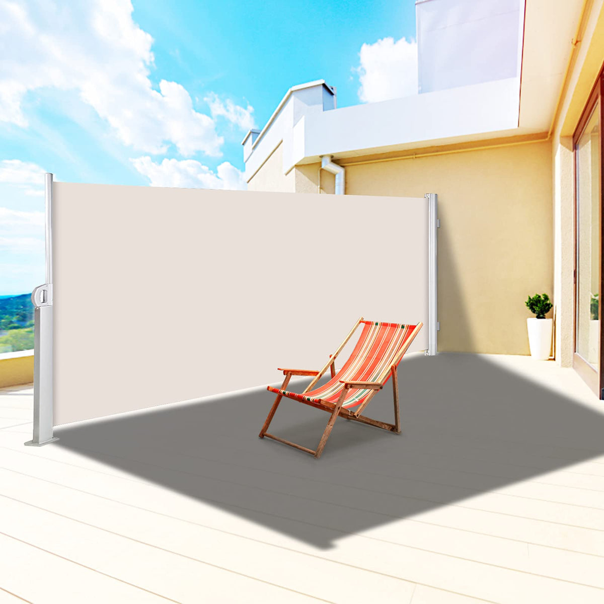 Beige Retractable 71118 Awning--Rugged Full Aluminum Rust-Proof Patio Sunshine Screen Privacy Divider Wind Screen Longer Service