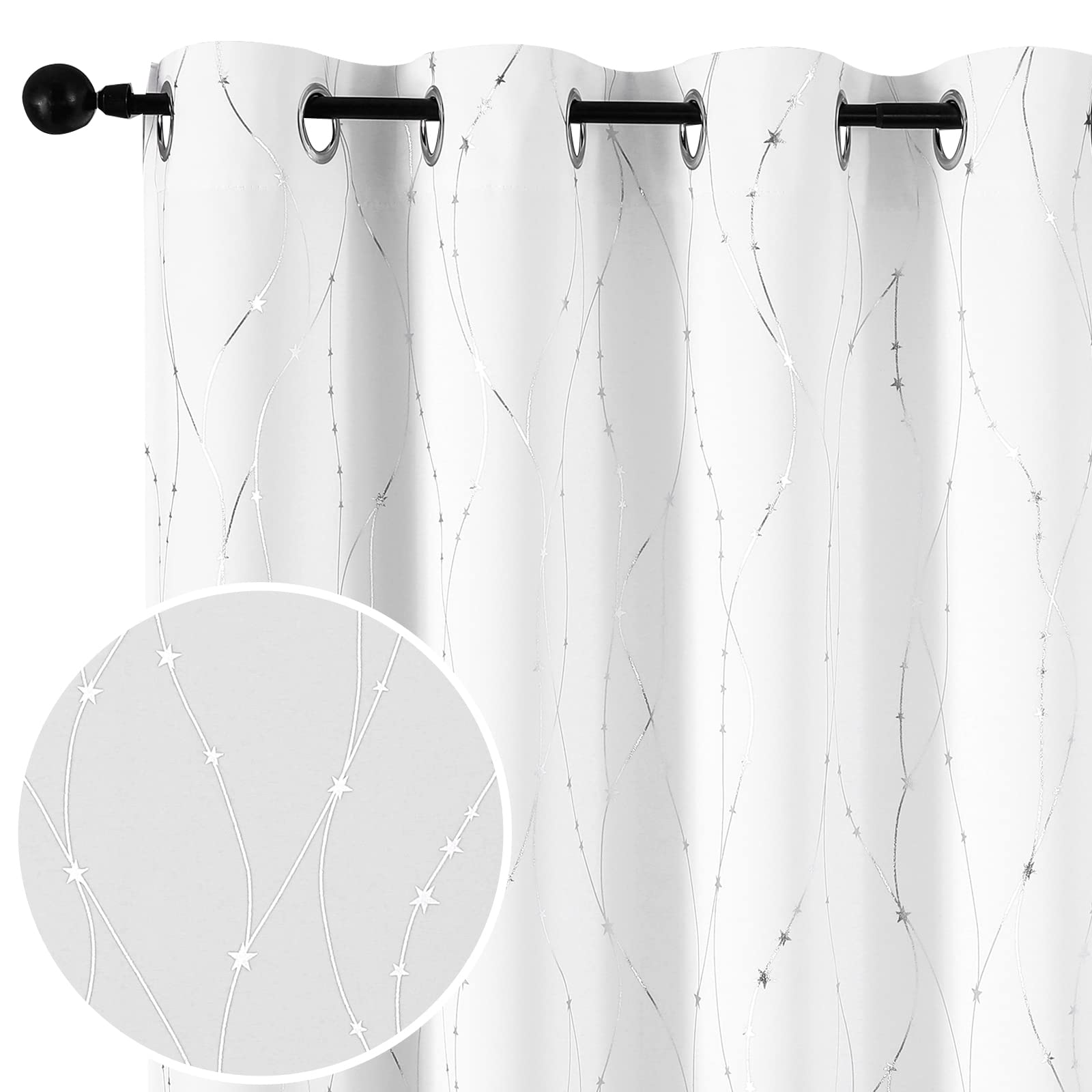 Smile Weaver White Christmas Curtains 84 Inch Long For Bedroom,Room Darkening Curtains With Star Design Soft Thick Thermal Insul