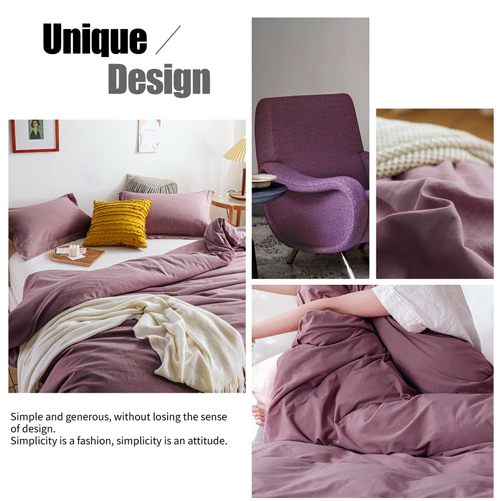 Simple&Opulence 100% Linen Duvet Cover Set 3Pcs Basic Style Natural French Washed Flax Solid Color Soft Breathable Farmhouse Bed