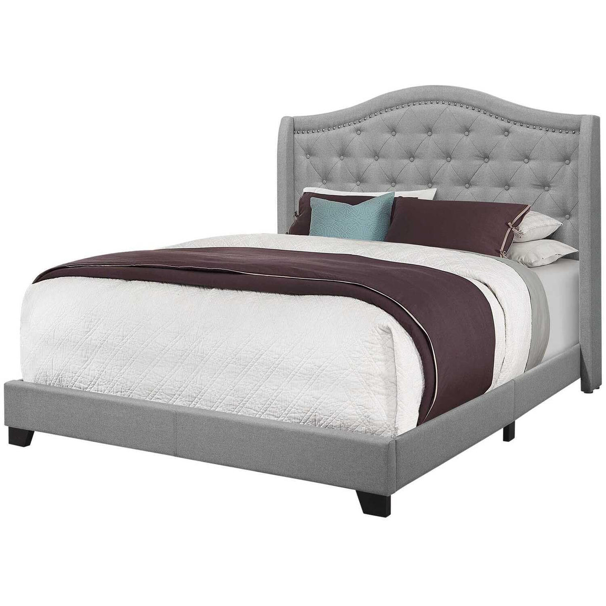 HomeRoots Decor 66.5-inch x 87.5-inch x 56.5-inch Grey Linen with Chrome Trim - Queen Size Bed