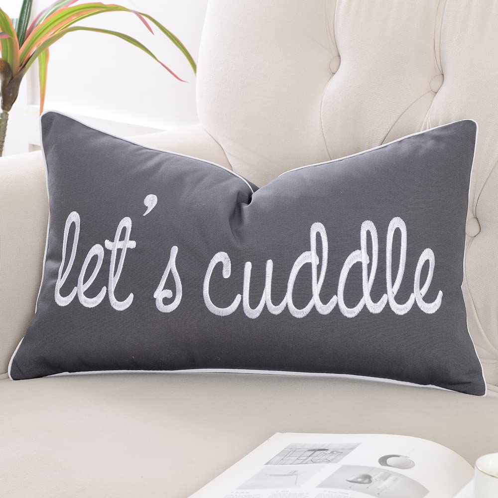 Sunkifover Dark Gray Decorative Lumbar Pillow Covers 12X20 Inches, Soft Solid Rectangular Pillow Cover, Embroidered Rectangle Pi