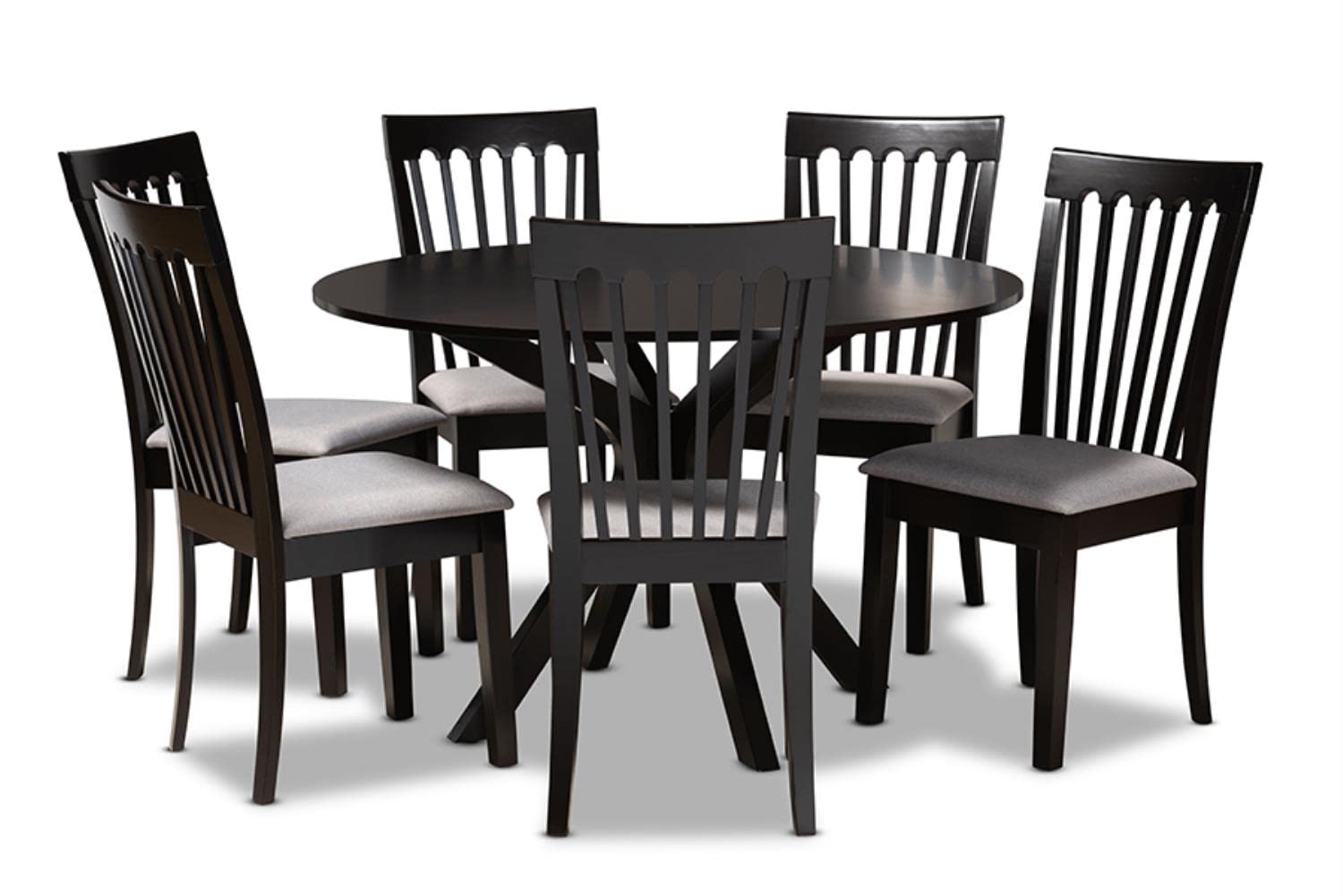 Baxton Studio Lore Modern and Contemporary Grey Fabric Upholstered and Dark Brown Finished Wood 7-Piece Dining Set