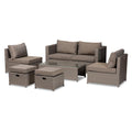 Baxton Studio Haina Modern and Contemporary Grey Fabric Upholstered and Grey Finished Synthetic Rattan 6-Piece Patio Set