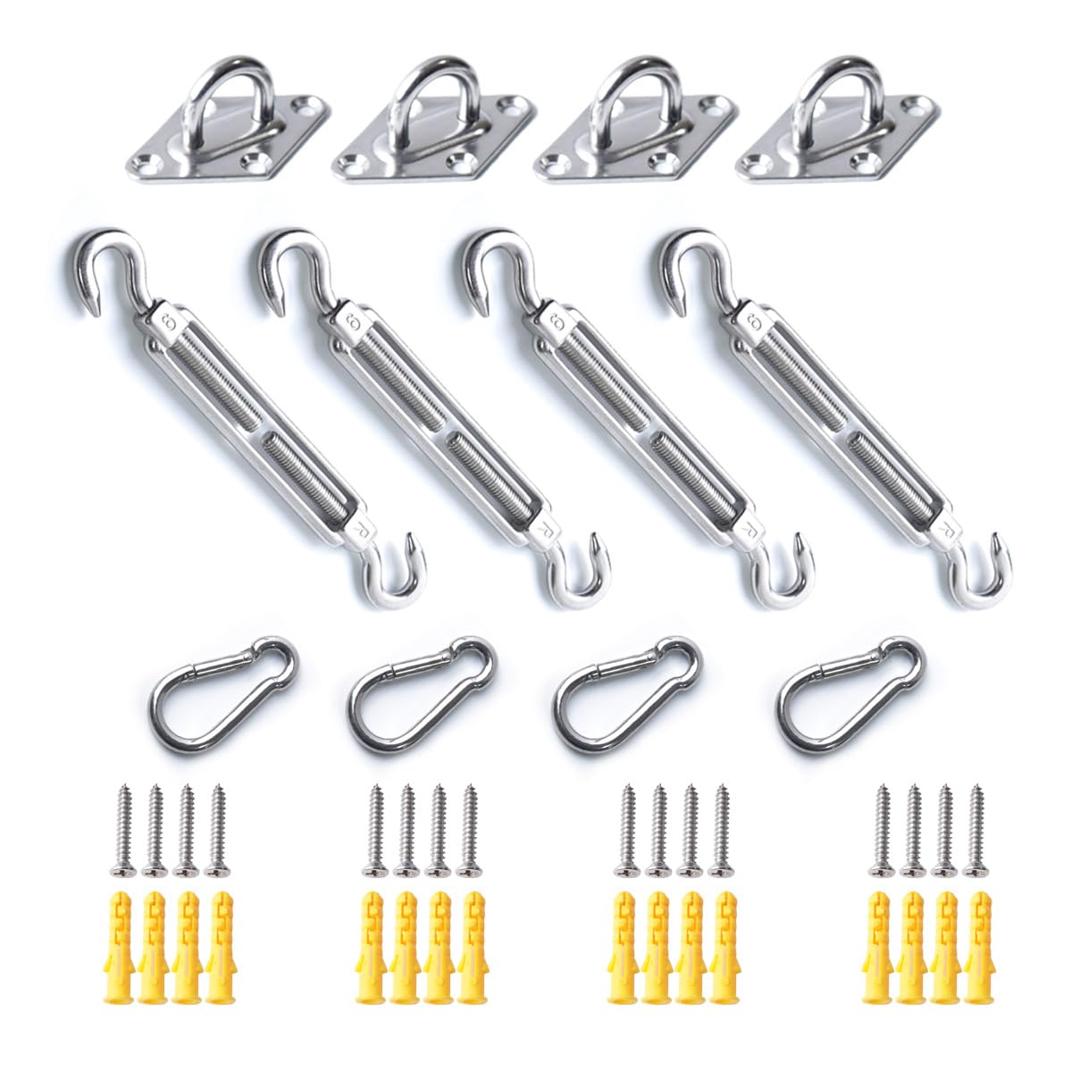 M6 Shade Sail Hardware Kit, 304 Stainless Steel Anti-Rust Hardware, 12-Piece Set With 16 Screws For Square And Triangular Shade
