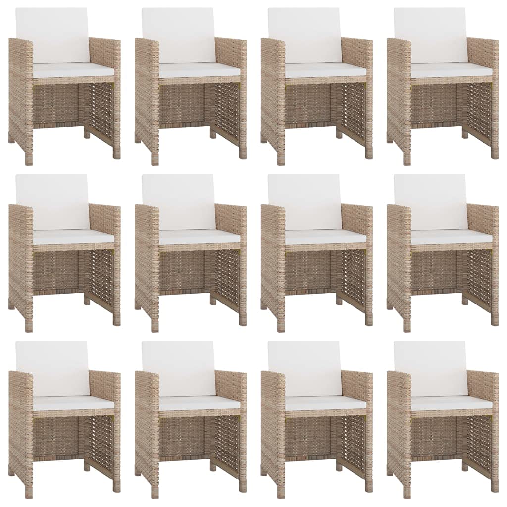 vidaXL 13 Piece Patio Dining Set with Cushions Poly Rattan Beige