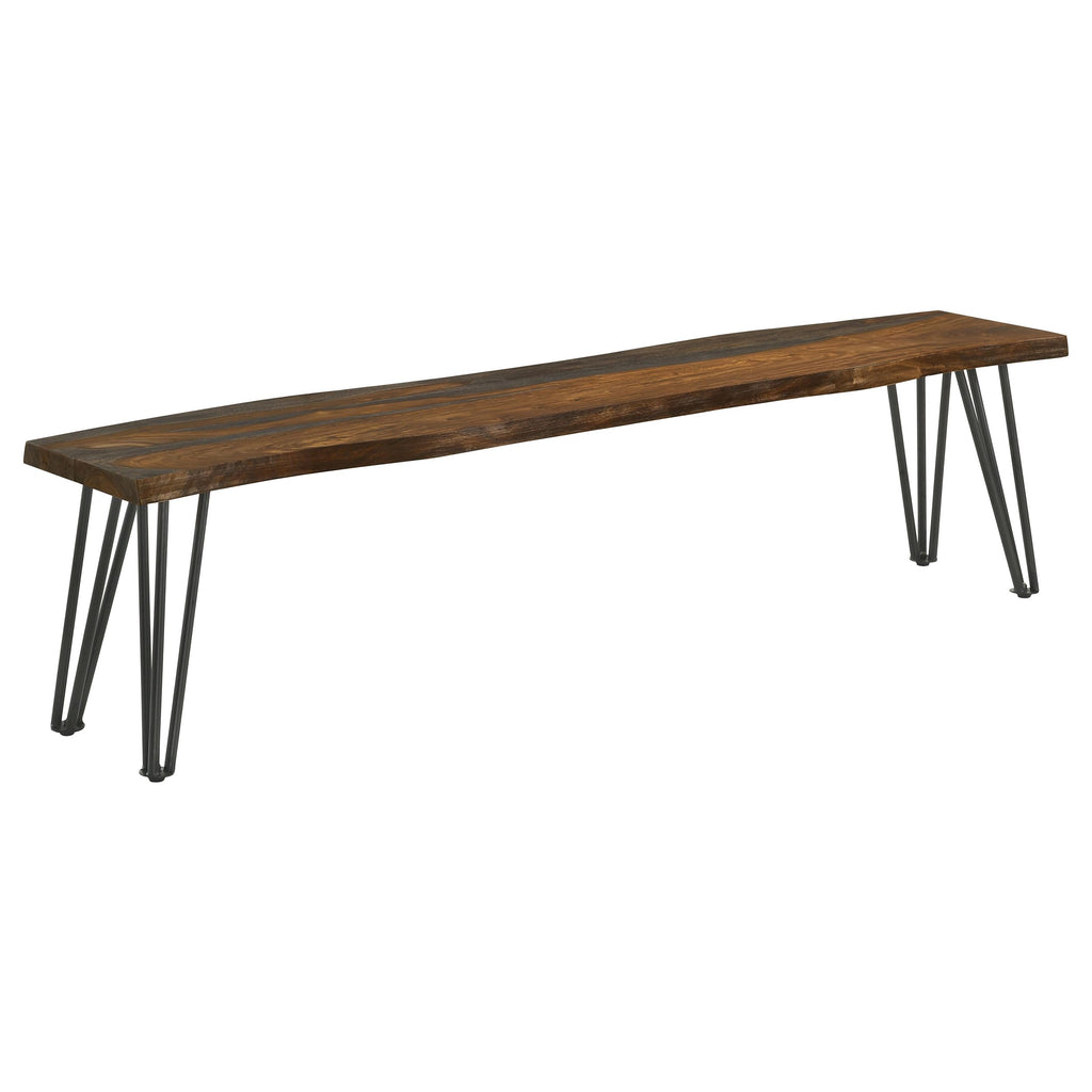 Coaster Home Furnishings Neve Live-Edge Dining Bench with Hairpin Legs Sheesham Grey and Gunmetal