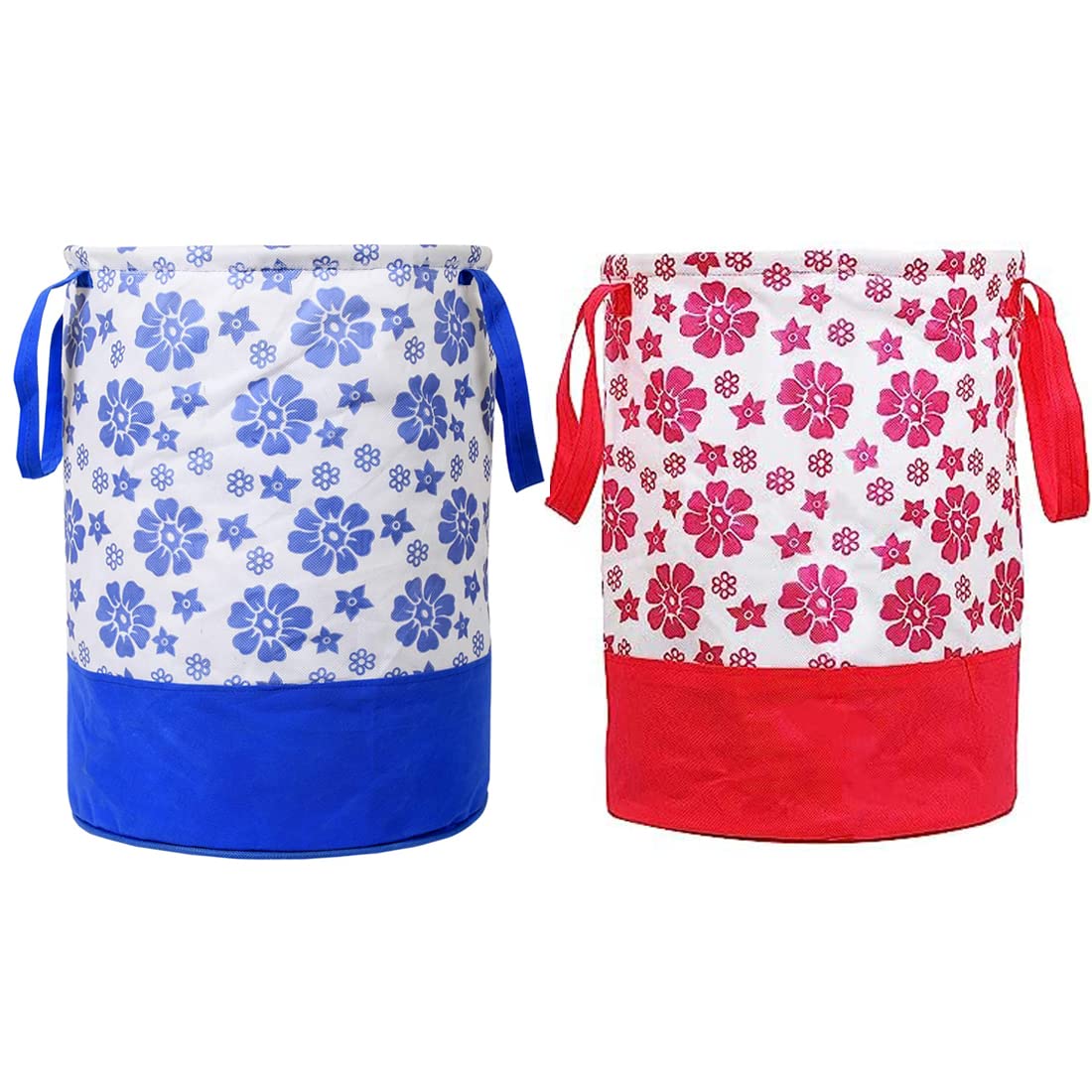 Waterproof Canvas Laundry Bag/Hamper|Metalic Printed With Handles|Foldable Bin & 45 Liter Capacity (PACK OF 2) (Multicolour)
