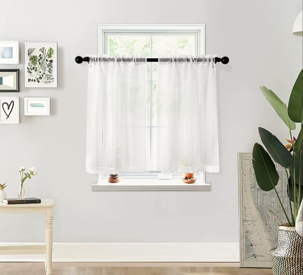 Pi Tier Sheer Curtains With Rod Pocket,Light Voile Home Decoration For Kitchen/Small Window 2 Panels(Beige,W42Xl30)