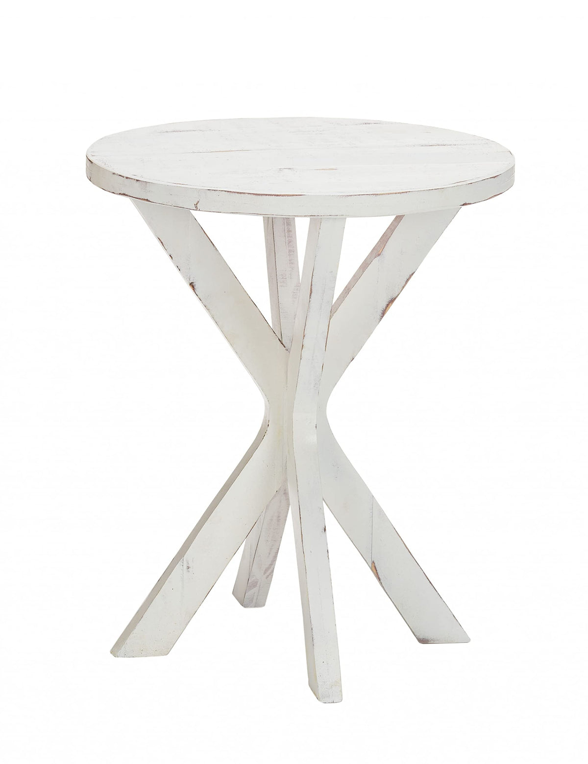 HomeRoots Distressed White Wood Rustic Modern White Round X Base End Table